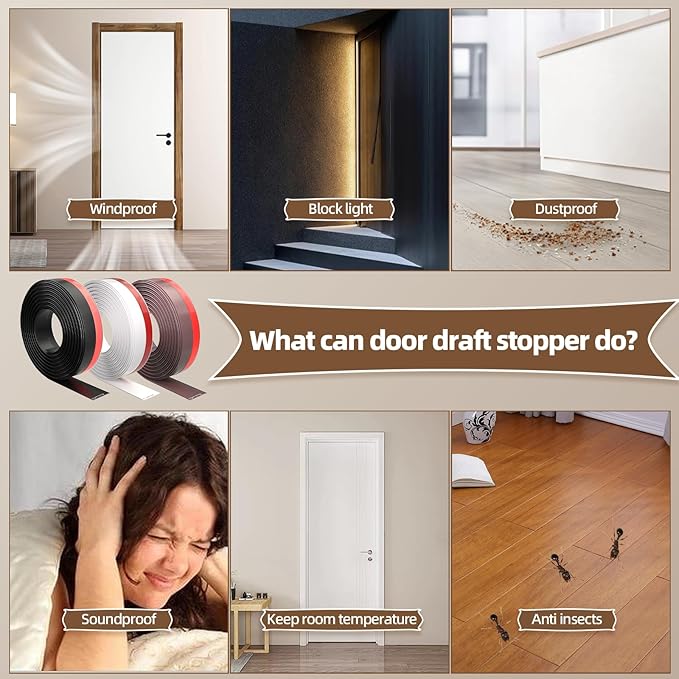 39" Door Draft Stopper for Bottom of Door, Under Door Gap Filler for Winter Cold Insulation, Door Sweep for Exterior & Interior, Weather Stripping Door Seal Blocker Noise Dust, Black