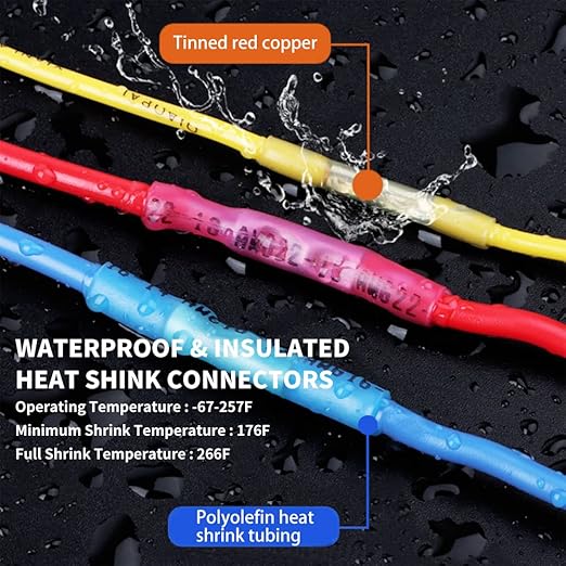 100 Pcs Yellow Heat Shrink Butt Connectors, 12-10 AWG Waterproof Crimp Terminals Electrical Wire Connectors Splice for Marine, Cable, Wiring Tool, Automotive
