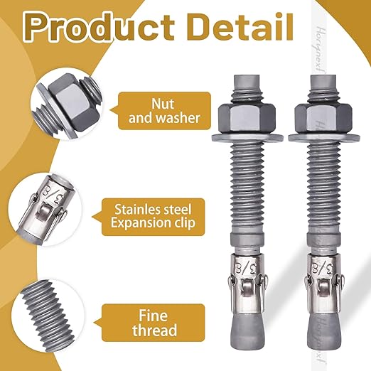 3/8 x 3 inch Wedge Anchor Galvanized Carbon Steel, Expansion Screw Bolt Heavy Duty Fastener for Concrete Masonry Cement（Pack of 20pcs
