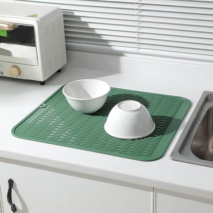 Silicone Dish Drying Mat for Multiple Usage,Easy clean,Eco-friendly,Heat-resistant Silicone Mat for Kitchen Counter or Sink,Refrigerator or Drawer Liner Green 2XL 24 inches x 18 inches