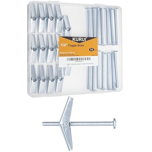 KURUI 1/4 Toggle Bolts for Drywall, 14Pcs Heavy Duty Metal Drywall Anchors Kit, Dry Wall Anchors and Screws Kit, Butterfly Anchors for Ceiling, Sheetrock, Hollow Wall