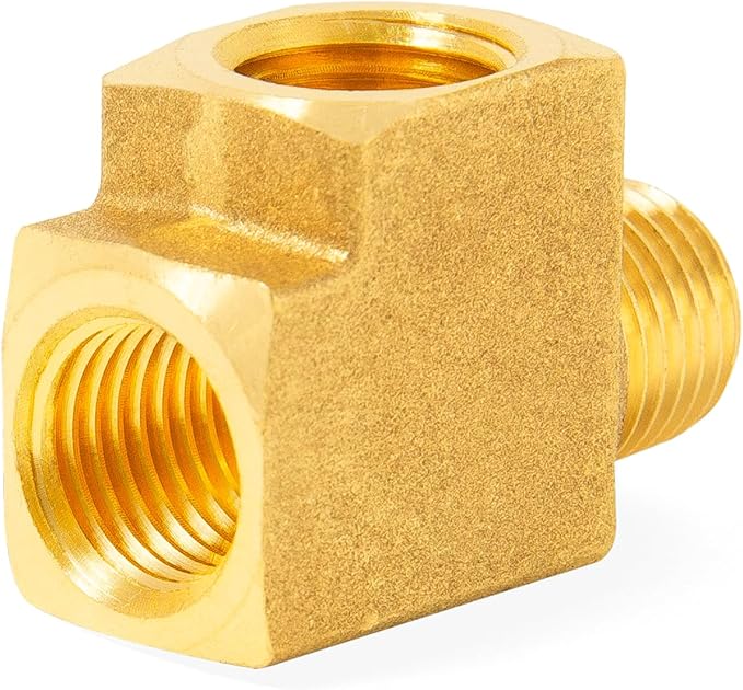 ChillWaves Brass Pipe Fitting, Barstock Male Run Tee 1/8" NPT Female x 1/8" NPT Female x 1/8" NPT Male Thread Adapter(6-PACK)