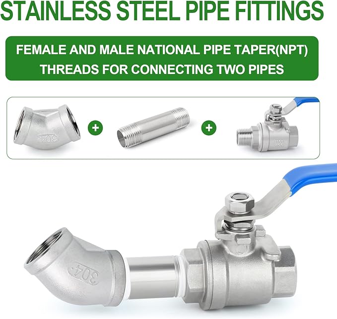 TAISHER 5PCS 304 Stainless Steel 45 Degree elbow,1/4 Inch NPT Female Pipe to 1/4 Inch NPT Female 304 Stainless Pipe Fitting