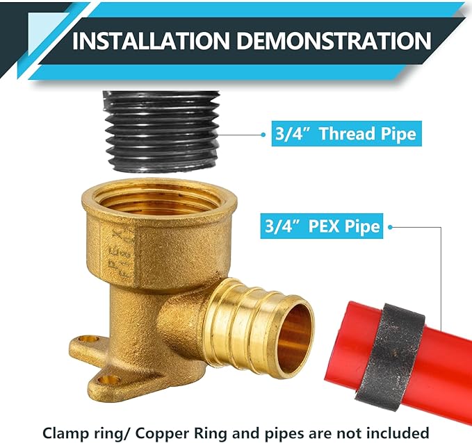 (50-Pack) PEX Fittings, Pex 3/4"x3/4" Female Threaded NPT Drop Ear Elbow Adapter, Brass Crimp Fittings, for PEX Tubing Pipe Plumbing, ASTM F1807(PEX1807169-50Pack)