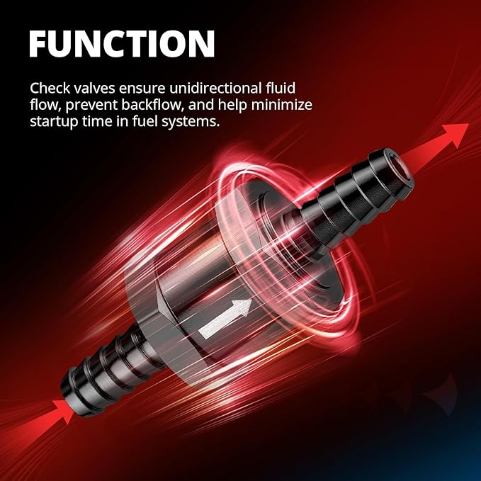 EVIL ENERGY 1/2" (12mm) Check Valve, 3 Pcs Aluminum One Way Fuel Check Valve for Gasoline, Diesel & Coolant with Universal Hose Clamps, Black