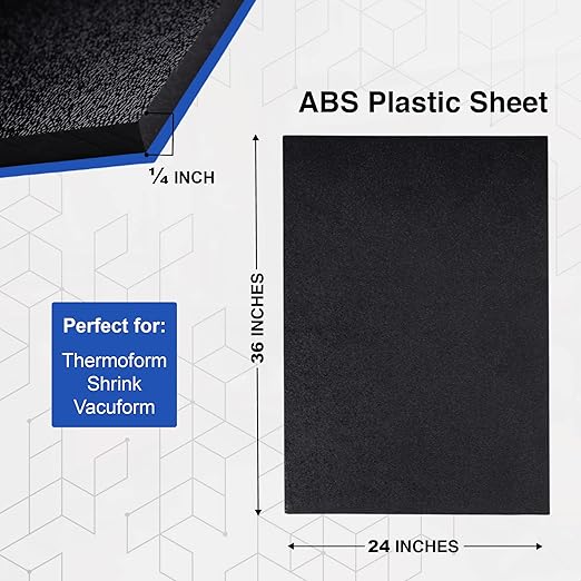Duco USA-Made ABS Plastic Sheet 1/4 Inch Thick 24" x 36" - 8 Pack of Black Thermoplastic Panels - Textured, Heat Moldable ABS Board for DIY, Car Interiors, Crafts, and More