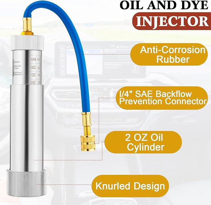 AC Leak Detector Kit, R1234yf R134a R410a AC Oil UV Dye Injector Kit Refrigerant Leak Detector Tool Low Side Quick Coupler Mini Split Adapter Glasses Flashlight(Simple)
