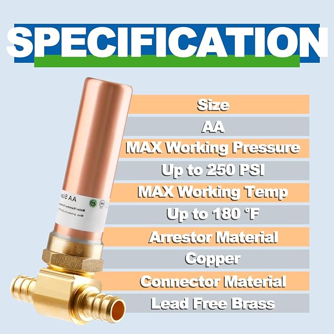 Copper Water Hammer Arrestor, 1/2 Inch Pex Crimp Tee Hammer Arrestor For Potable Water Plumbing Application, F1807 Tee Connection