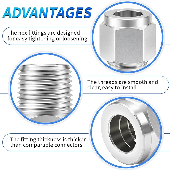 ChillWaves 304 Stainless Steel Compression Tube Fitting, 1/4" OD x 3/8" NPT Male 90 Degree Elbow Compression Union Connector(2-PACK)