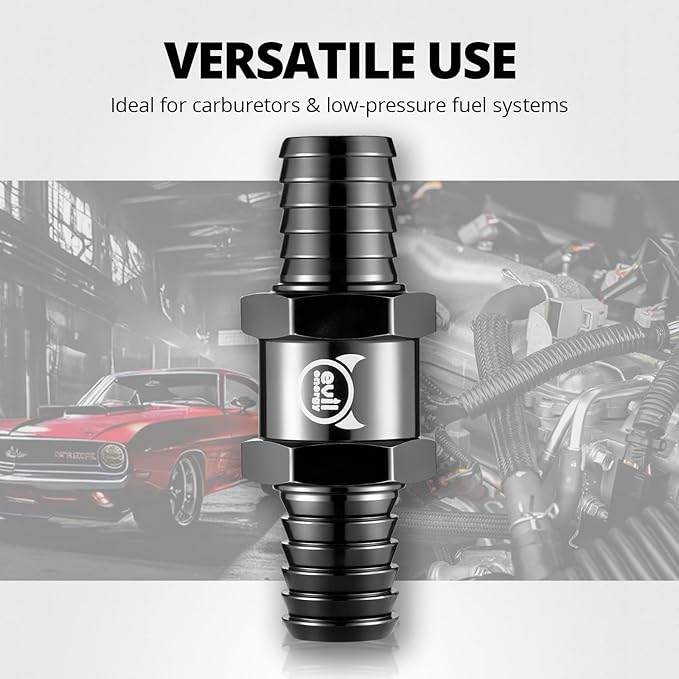 EVIL ENERGY 1/2" (12mm) Check Valve, 3 Pcs Aluminum One Way Fuel Check Valve for Gasoline, Diesel & Coolant with Universal Hose Clamps, Black