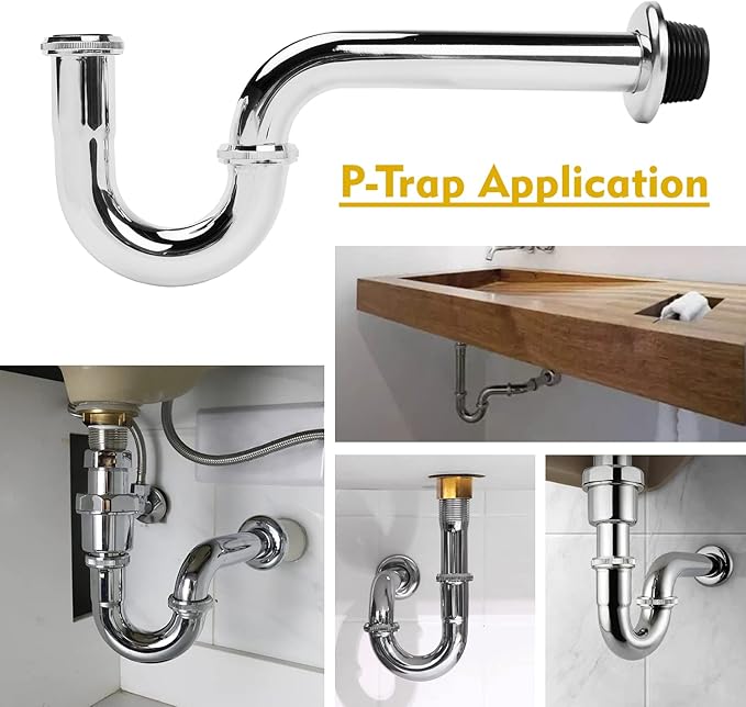 Stainless 2 Pack Steel P-Trap - 1 1/4 Inch Bathroom Basin Sink Waste Trap with Reducing Washer, Chrome Finish, Silver