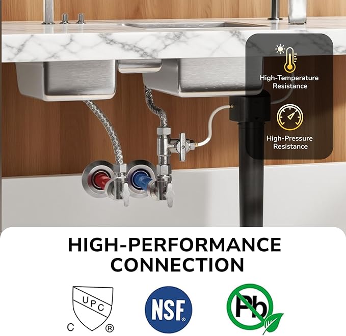 1/2" PTC x 3/8" OD Compression Straight Stop Valve, Toilet Water Shut Off for PEX, Copper, CPVC Pipe, Push to Connect Brass Plumbing Fitting with Quarter-Turn & Disconnect Clip