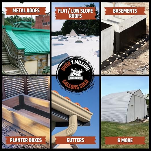 Liquid Rubber Color Waterproof Sealant - Elastomeric Roofing Coating for Flat or Slope Roofs & Foundations - DIY Paint & Leak Repair Membrane Compatible with Metal & Concrete - Medium Brown, 5 Gallon