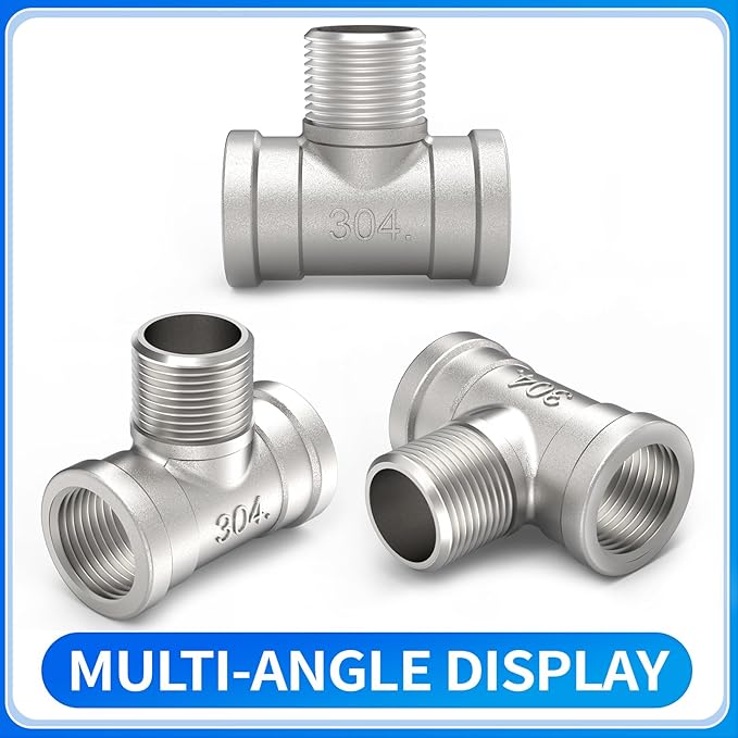 ChillWaves 304 Stainless Steel Pipe Fitting, Male Branch Tee 1/4" NPT Female x 1/4" NPT Male x 1/4" NPT Female Thread Adapter(4-PACK)