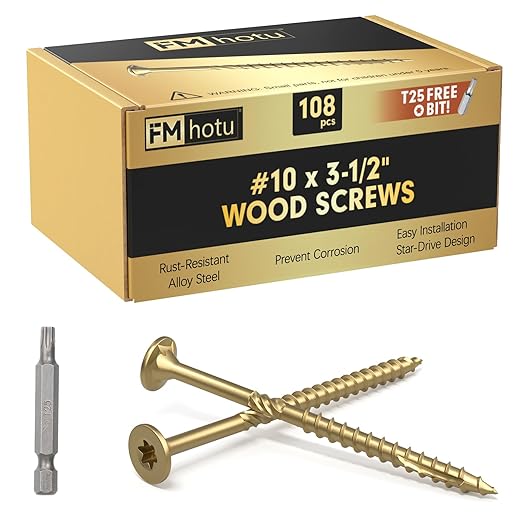 #10 x 3-1/2” Deck Screws, 108Pcs Star Drive Wood Screws, Rust Resistant Timber Screws for Timber/Log/Landscaping Wood, T25 Star Bit Included, Gold