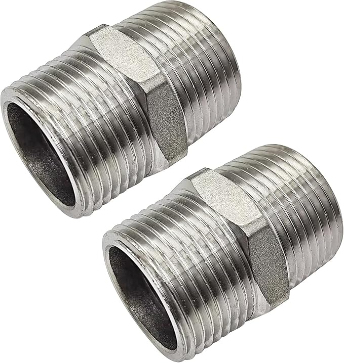 JoyTube 1-1/2" Male to 1-1/2" Male NPT Hex Nipple, Pipe Fittings 304 Stainless Steel Threaded (Pack of 2)