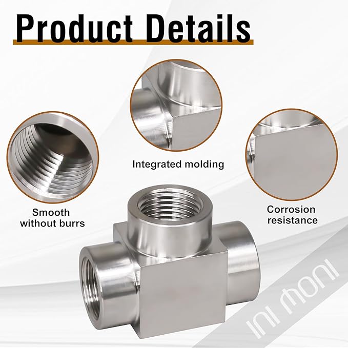 NPT 1/2 tee pipe fitting female thread 3 ways T adapter, stainless steel hose fitting tee t shape pipe connector for outdoor irrigation setup/pressure gauge, 4350 psi
