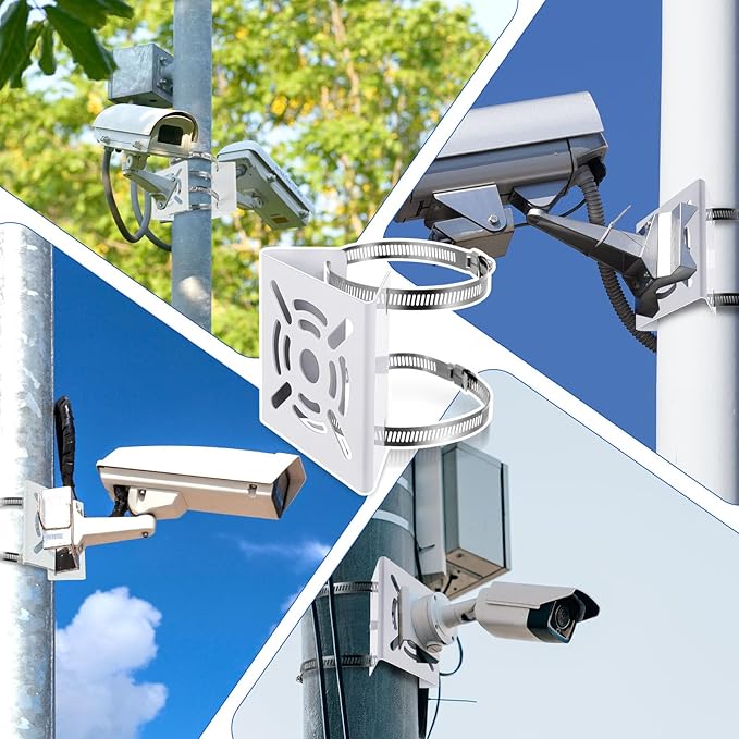 3 Pcs Universal Vertical Pole Mount for Security Camera Wall Mounting Bracket with 6 Loops Solid Metal Pole Bracket for CCTV Camera Indoor Outdoor Solar Panel LED Wall/ Stage Light (White)