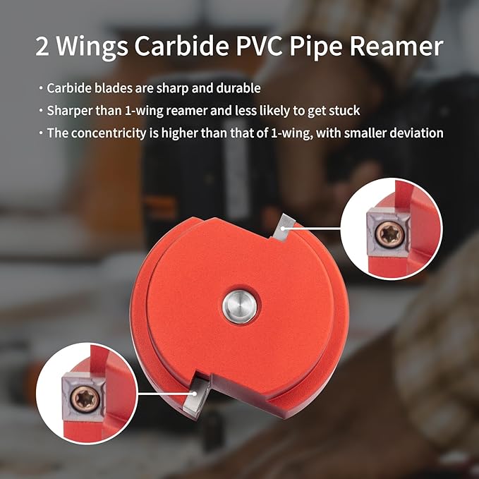 2 Wings PVC Pipe Reamer, Plastic PVC Pipe Fitting Saver Kit Fit into Standard 1/2" Drills 1inch Head Socket Saver Tool