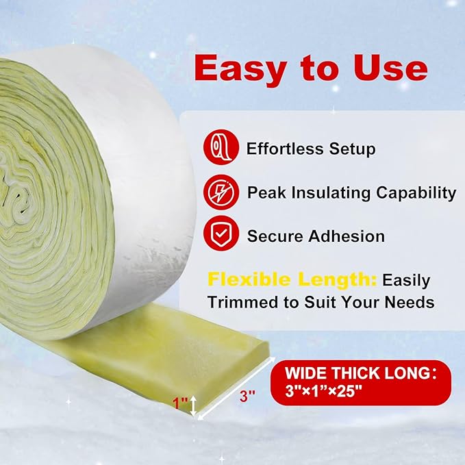HEATIT Foil-Backed Fiberglass Pipe Wrap, Pipe Insulation Wrap for Outdoor,Foam Wrap for Freezing Weather Protection,3" Wide x 1" Thick x 25' Long (2Pack)