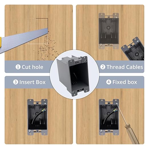 20 cu.in. 1 Gang Boxes for Home Decoration, Safe and Durable Outlet Box with ETL Certified, Old Work PVC Electrical Box, 6 Packs
