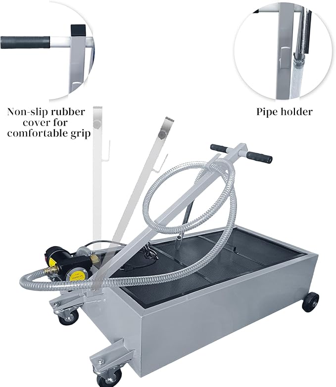 20 Gallon Oil Drain Pan, Low Profile Oil Pans for Changing Oil, w/Electric Pump, T-Handle and J-Hook Makes Drain Easier, Ideal for Car, Truck, Gray