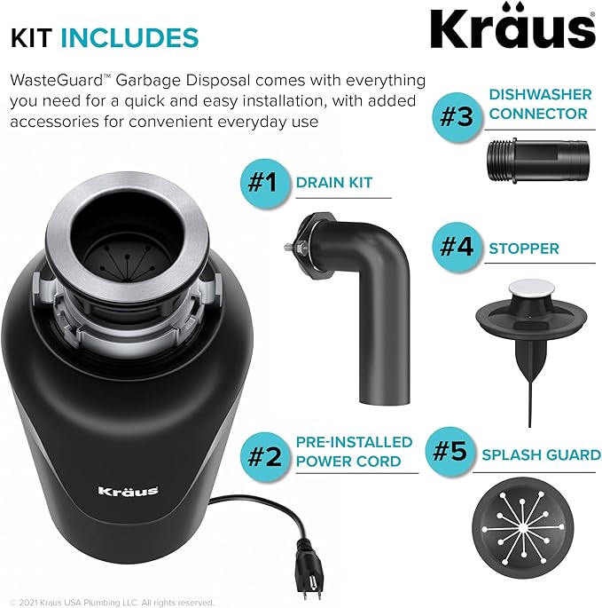 KRAUS Kore™ Workstation 33-inch Undermount 16 Gauge Double Bowl Stainless Steel Kitchen Sink with Accessories (Pack of 8) with WasteGuard™ Continuous Feed Garbage Disposal, KWU112-33-100-75MB