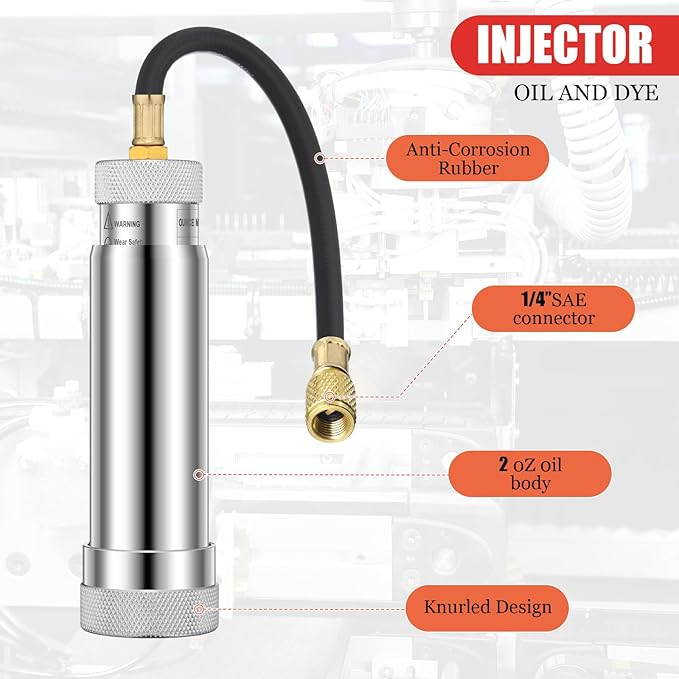 AC Leak Detector Kit, R1234yf R134a R410a AC Oil UV Dye Injector Kit Refrigerant Leak Detector Tool Low Side Quick Coupler Mini Split Adapter Glasses Flashlight(Practical)