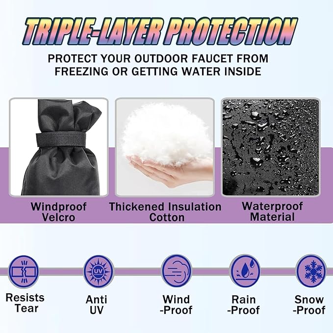 Outdoor Faucet Covers for Winter, 15" W x 35" H Outside Yard Hydrant Protector Socks Winter, Insulated Hose Bib Protector Cover, Spigot Pipe Cover Freeze Protection