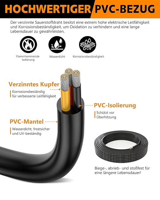 22 Gauge Stranded Copper Wire 22/3 AWG Oxygen-Free Hookup Cable - 49.21FT UL2464 Certified Flexible PVC Cord for LED Strip Lighting, Car Audio Systems, 5V/12V/24V Low Voltage Applications