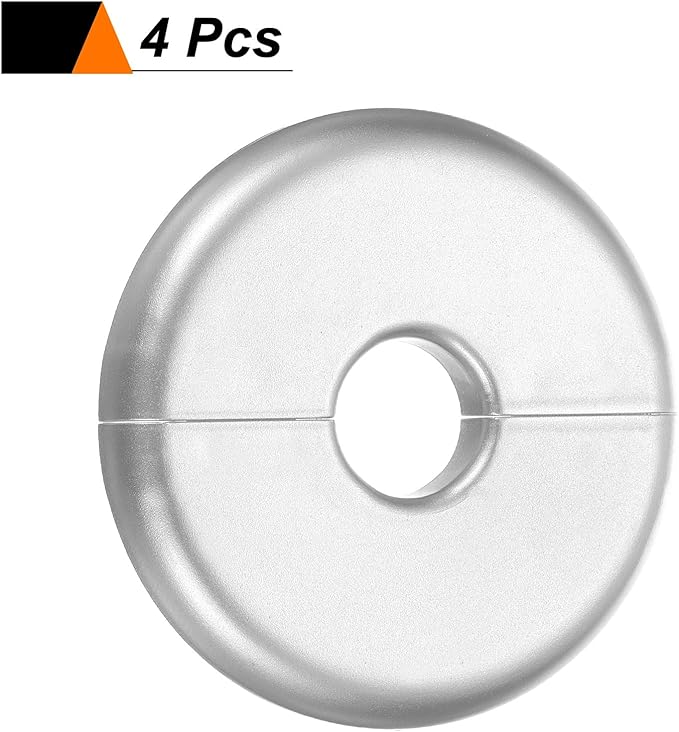 HARFINGTON 4pcs Wall Split Flange 17mm/0.7" Self-Adhesive Plumbing Cover Plates ABS Plastic Round Escutcheon Plate Buckle Design for Water Pipe Bathroom Kitchen Decoration, Silver Tone