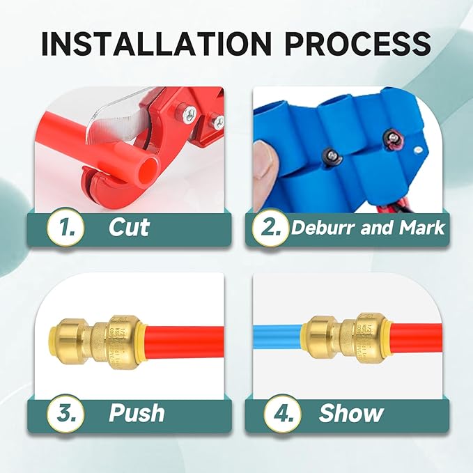 20-Pack Niikappu Push Fit Fittings, 1/2" x 1/2" Brass Plumbing Fittings to Connect PEX, Copper, CPVC, Brass Straight Coupling With Disconnect Clip