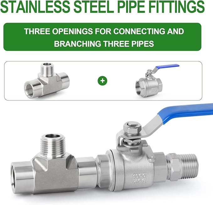 TAISHER 1PCS Forging of 304 Stainless Steel Tee Pipe Fittings, 1/4" NPT Female x 1/4" NPT Male x 1/4" NPT Female Pipe Fittings, Male Branch Tee