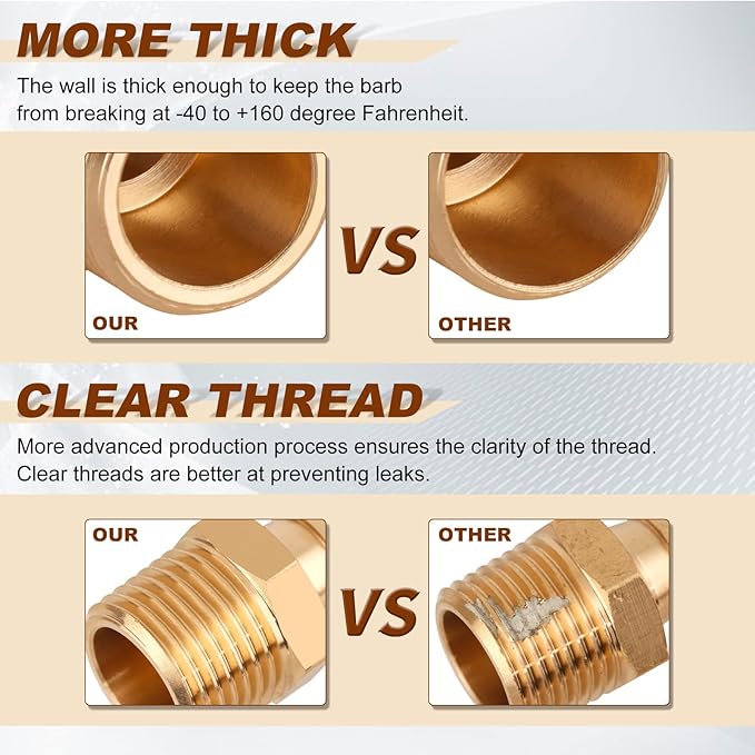 5pcs Brass Hose Barb Fittings 1/4 Inch Barb to 1/8 Inch NPT Male Thread Air Hose Fittings Adapter Connector Water Fuel Air Line Fittings 1/4” Barb × 1/8” NPT Brass Fittings