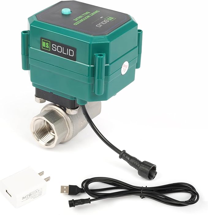 U.S. Solid 3/4" Smart Motorized Ball Valve - Stainless Steel Remote App Mobile-control Electrical Ball Valve with Manual Switch, Plug Connection