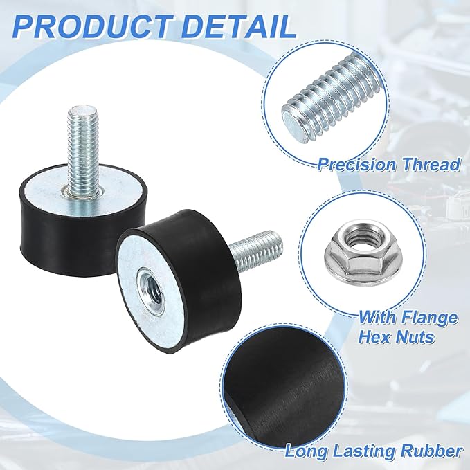 uxcell M10 Rubber Mounts, 1Pcs 39x20mm(DxH) Rubber Cylindrical Anti Vibration Isolator Shock Absorber with Lock Nut for Car Bobbin Generator Air Compressors