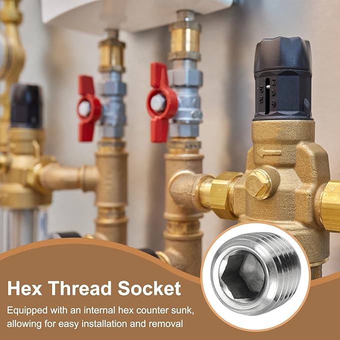 Pipe Plug Stainless Steel Internal Hex Thread Socket Pipe Plug Fitting - Fitting for (Sealing Port - Air Tanks - Water Outlets) 1/16 Inch NPT Male & 6 Pack