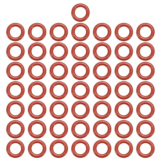 MECCANIXITY Silicone O-Ring 6mm ID 10mm OD 2mm Width Metric VMQ Sealing Gasket Replacement 50A Durometer for Plumbing Compressor Faucets Valves Repair (Red, Pack of 50)