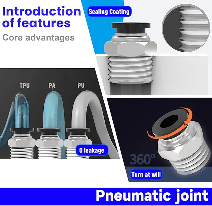 12Packs 5/32" OD Tube x 1/8" NPT Thread Straight Push to Connect Fittings,Pneumatic Male Quick Connect Air Line Hose Fittings Accessories