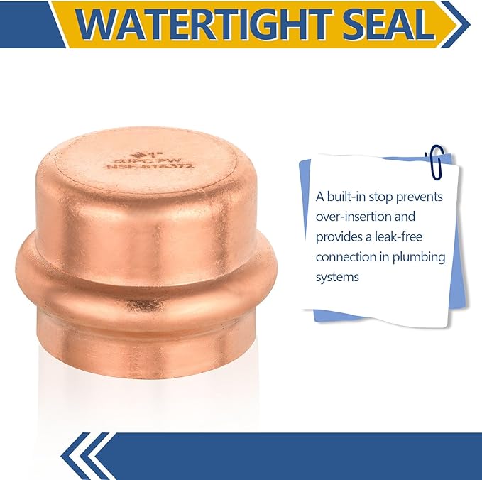 10-Pack GUOFIS Copper Press End Cap, 1" x 1" Plug Fittings for Copper Tube Connection with Stop(PRESS021-10Pack)