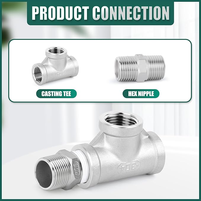 2PCS 304 Stainless Steel Hex Nipple, 1-1/2" Male NPT Straight Head Pipe Adapter Fittings, Equal Nipples Connectors for Oil, Water Line, Gas