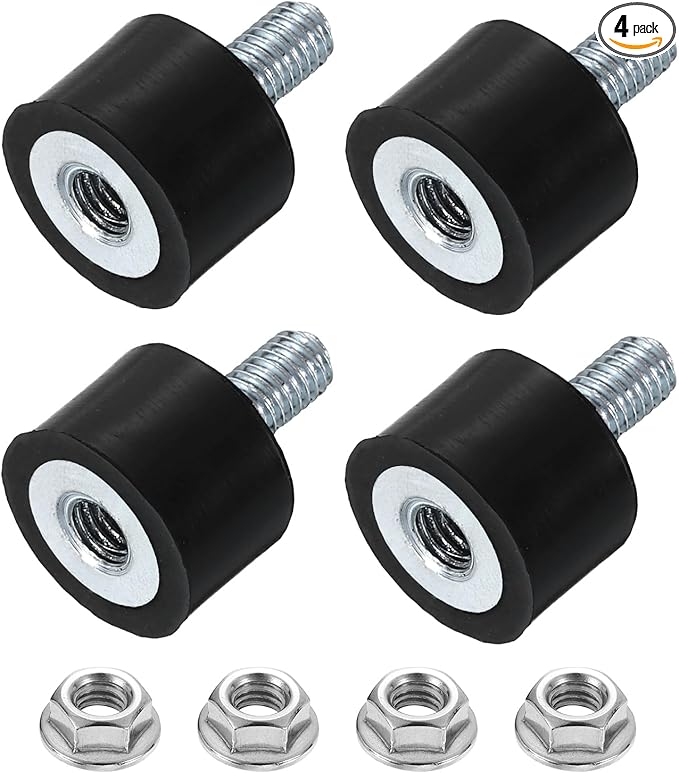 uxcell M5 Rubber Mounts, 4Pcs 15x10mm(DxH) Rubber Cylindrical Anti Vibration Isolator Shock Absorber with Lock Nut for Car Bobbin Generator Air Compressors