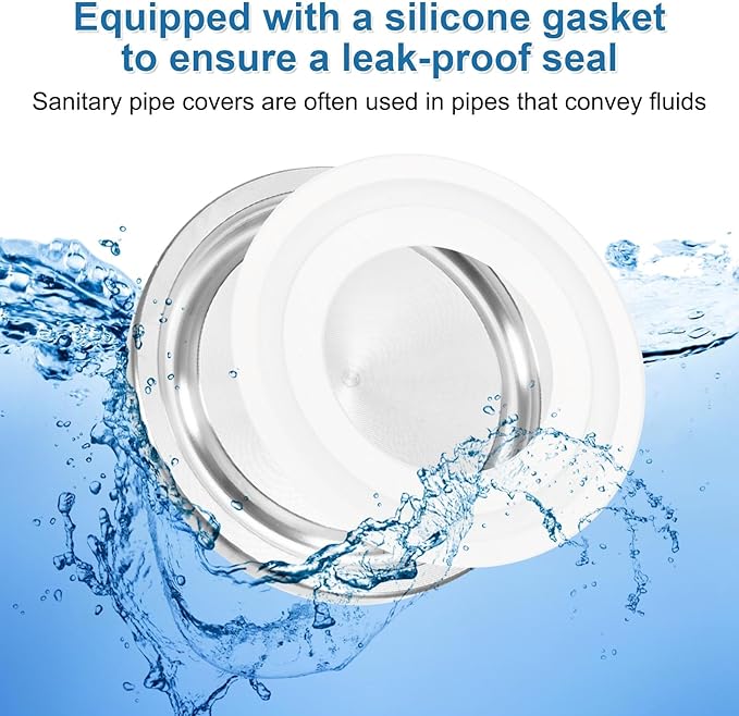 uxcell Stainless Steel Sanitary Fitting Clamp End Cap 1-1/4" (34mm) Solid Tube End Cap with Silicone Gasket for Food Beverage Cosmetics Factory Pipes