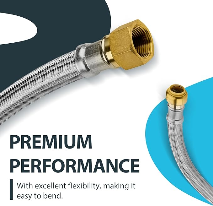 (10 Pack) Seelink 15-Inch Stainless Steel Flexible Water Heater Hose, 1/2" Push-Fit x 3/4" FIP, Push-to-Connect for Copper, PEX, and CPVC