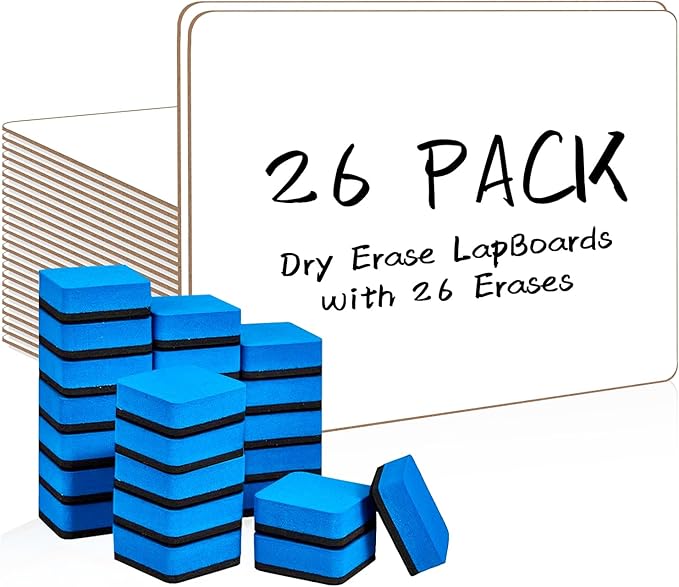 Dry Erase LapBoards, PANDRI 26 Pack Double Sided 12.5 x 9 Inch Whiteboards with 26 Erasers, Dry Erase Boards for Office Students Classroom Teacher Supplies
