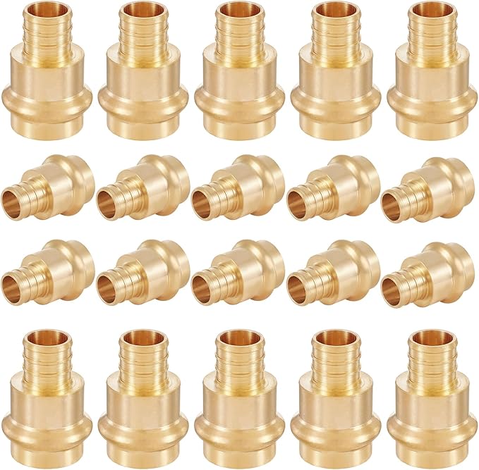 20-Pack HeSun Copper Press Fitting Adapter,3/4" PRESS X 3/4" PEX F1807 Crimp Coupling, LF Brass(PEX1807346-20)