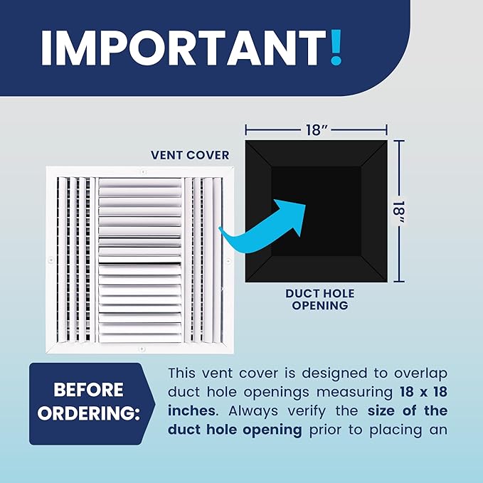 18x18 Inch (Duct Opening) Aluminum 4-Way Air Flow Vent – HVAC Vent Cover for Wall or Ceiling – Quiet HVAC Wall Register with Multi-Shutter Damper – Adjustable Curved Blade - Plastic Seal for Tight Fit