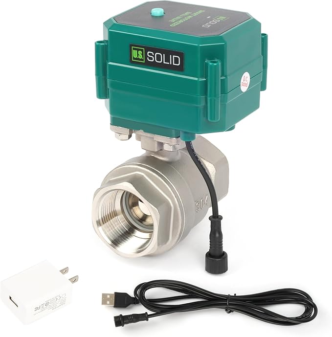 U.S. Solid 1-1/4" Smart Motorized Ball Valve - Stainless Steel Remote App Mobile-control Electrical Ball Valve with Manual Switch, Plug Connection