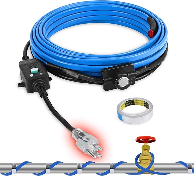 40ft Heat Tape for Water Pipes with Thermostat, for Pipe Freeze Protection, Self-Regulating Heating Cable, Keeps Water Flowing at -40°F, 120V,5W/ft,Pipe Heater for Home,Roof,Outdoor