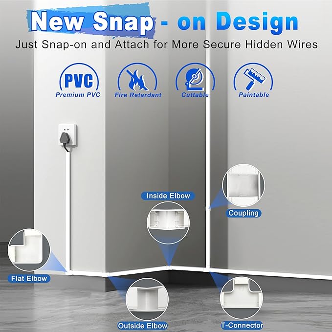 220in Wall Cord Hider Kit, LZEOY Large Capacity Wire Hider for Cords, White Cable Cover Wall Kit, Paintable Hide TV Cords for Wall Mount TV, Cable Concealer Cable Channel: 14 x L15.7in W1.18 H0.63in